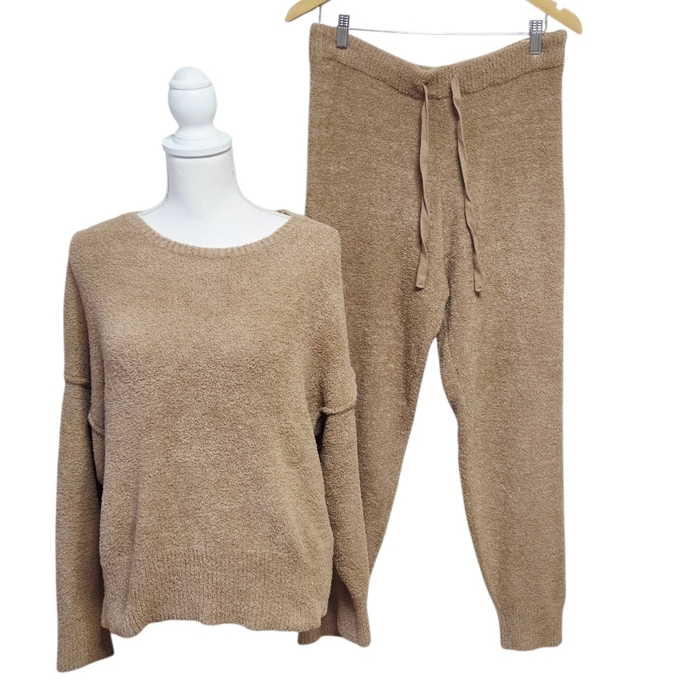 Natori Edit Luna Mellow Joggers Top Lounge Set Latte Brown Medium